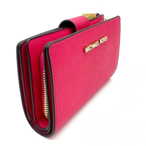 Michael Kors Medium Bifold Zip Chain Wallet Electric Pink (NWT) - Picture 4 of 9